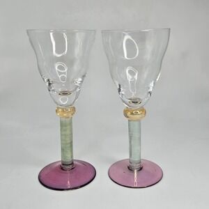 Andoas By Sasaki Handcrafted Multi-colored Crystal Water Goblets Set of 2‎